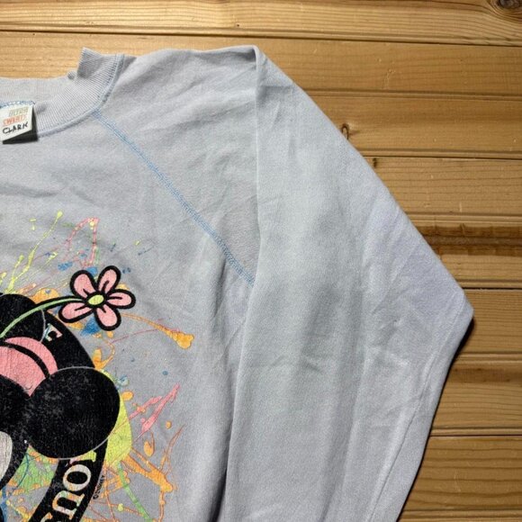 Vintage 80s 90s Disney Minnie Mouse Neon Splatter Cartoon Sweatshirt Size Medium - Picture 5 of 8
